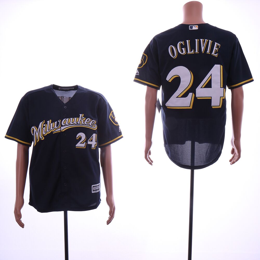 Men Milwaukee Brewers #24 Oglivie Blue Gme MLB Jerseys